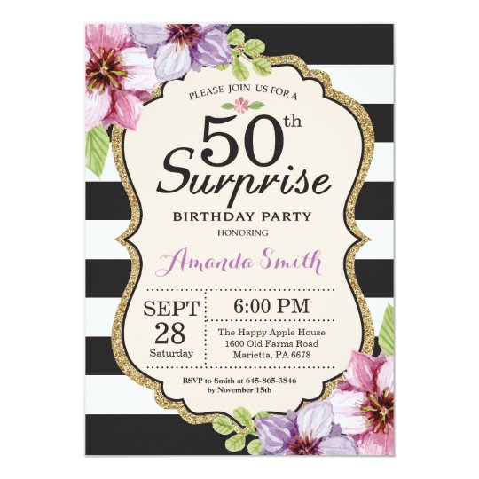Surprise 50th Birthday Invitation Women Floral | Zazzle.com