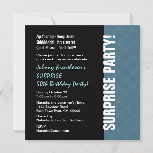 SURPRISE 50th Birthday Modern Dusty Blue W1452 Invite