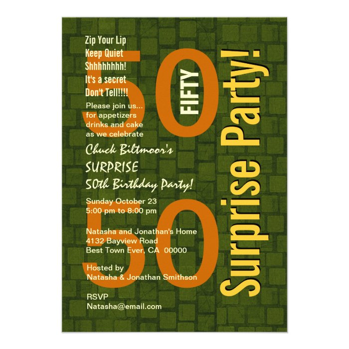 SURPRISE 50th Birthday Modern Green and Gold R603 Announcement