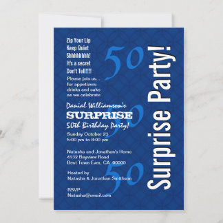 SURPRISE 50th Birthday Modern Royal Blue G200 Invitation