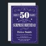 Surprise 50th Birthday Navy Blue and White Invitation<br><div class="desc">Surprise 50th Birthday Invitation Navy Blue and White Typography. Navy Blue Background. Adult Birthday. Male Men or Women Birthday. Kids Boy or Girl Lady Teen Teenage Bday Invite. 13th 15th 16th 18th 20th 21st 30th 40th 50th 60th 70th 80th 90th 100th. Any Age. For further customization, please click the "Customize...</div>