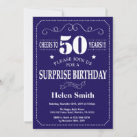 Surprise 50th Birthday Navy Blue and White