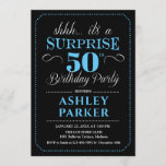 Surprise 50th Birthday Party - Black Blue Invitation<br><div class="desc">Surprise 50th Birthday Party Invitation.
Simple classy design in black,  light blue and white. Features elegant script font. Surprise bday celebration for man or woman. Can be customized into any age!</div>