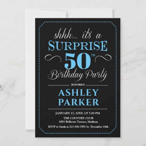 Surprise 50th Birthday Party _ Black Blue Invitation