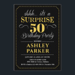Surprise 50th Birthday Party - Black Gold Invitation<br><div class="desc">Surprise 50th Birthday Party Invitation.
Simple classy design in black,  gold and white. Features elegant script font. Surprise bday celebration for man or woman. Can be customized into any age!</div>