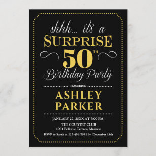 Surprise 50th Birthday Party - Black Gold Invitation