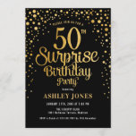 Surprise 50th Birthday Party - Black & Gold Invitation<br><div class="desc">Surprise 50th Birthday Party Invitation.
Elegant design in black and faux glitter gold. Features stylish script font and confetti. Message me if you need custom age.</div>