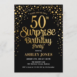 Surprise 50th Birthday Party - Black & Gold Invitation