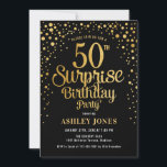 Surprise 50th Birthday Party - Black & Gold Invitation<br><div class="desc">Surprise 50th Birthday Party Invitation. Elegant design in black and faux glitter gold. Features stylish script font and confetti. Perfect for a glam  birthday celebration. Personalize with your own details. Printed Zazzle invitations or instant download digital printable template.</div>