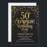 Surprise 50th Birthday Party - Black & Gold Invitation<br><div class="desc">Surprise 50th Birthday Party Invitation. Elegant design in black and faux glitter gold. Features stylish script font and confetti. Perfect for a glam  birthday celebration. Personalize with your own details. Printed Zazzle invitations or instant download digital printable template.</div>