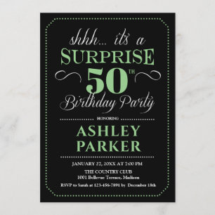 Surprise 50th Birthday Party - Black Green Invitation