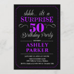 Surprise 50th Birthday Party - Black Purple Invitation<br><div class="desc">Surprise 50th Birthday Party Invitation.
Simple classy design in black,  light purple and white. Features elegant script font. Surprise bday celebration for man or woman. Can be customized into any age!</div>