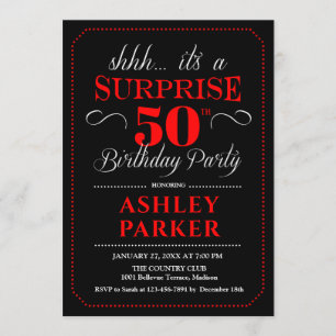 Surprise 50th Birthday Party - Black Red White Invitation