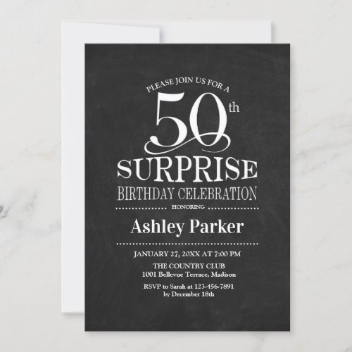 Surprise 50th Birthday Party _ Black White Invitation