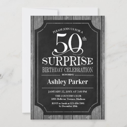 Surprise 50th Birthday Party _ Chalkboard White Invitation