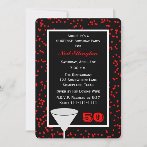 Surprise 50th Birthday Party Glass with Confetti Invitation