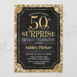 Surprise 50th Birthday Party - Gold Black Invitation<br><div class="desc">Surprise 50th Birthday Celebration Invitation.
Elegant classy design in black and faux glitter gold pattern. Features elegant script font. Message me if you need further customization.</div>