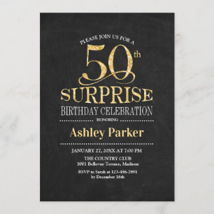 Surprise 50th Birthday Party - Gold Black Invitation