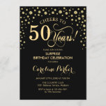 Surprise 50th Birthday Party - Gold Black Invitation<br><div class="desc">Surprise 50th Birthday Party Invitation.
Elegant design in black and faux glitter gold . Features script font and diamonds confetti. Cheers to 50 Years! Message me if you need further customization.</div>