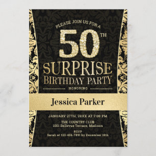 Surprise 50th Birthday Party - Gold Black Invitation