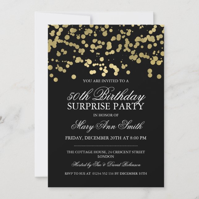 Surprise 50th Birthday Party Gold Foil Confetti Invitation (Front)