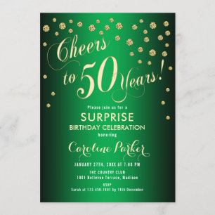 Surprise 50th Birthday Party - Gold Green Invitation