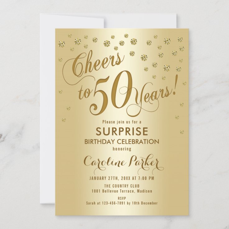 Surprise 50th Birthday Party - Gold Invitation | Zazzle