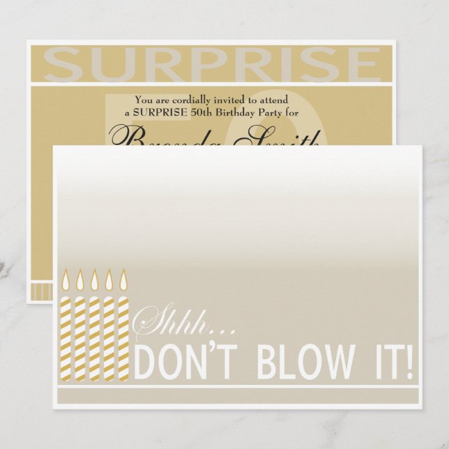 Surprise 50th Birthday Party Gold Invitation (Front/Back)