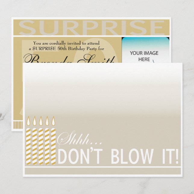 Surprise 50th Birthday Party Gold Invitation (Front/Back)