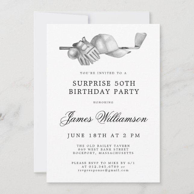 SURPRISE 50th Birthday Party Golf Theme Invitation (Front)