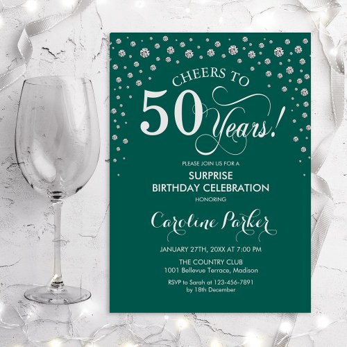 Surprise 50th Birthday Party _ Green Silver Invitation