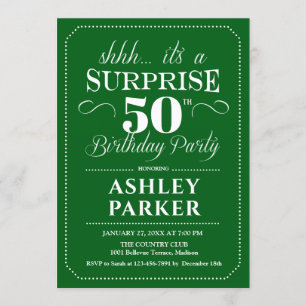 Surprise 50th Birthday Party - Green White Invitation