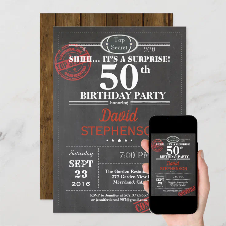 Surprise 50th birthday party invitation for men | Zazzle