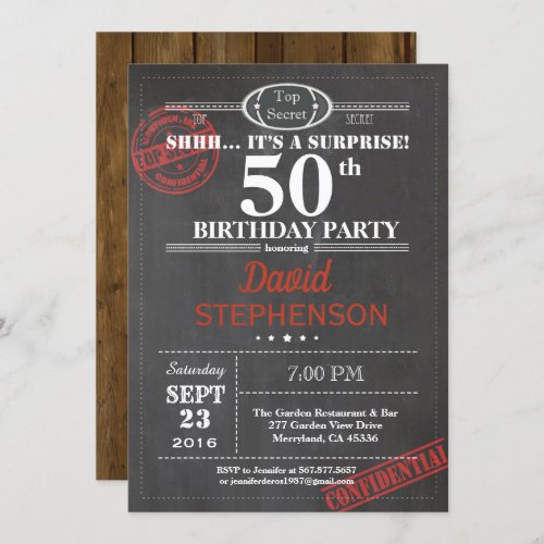 Surprise 50th birthday party invitation for men