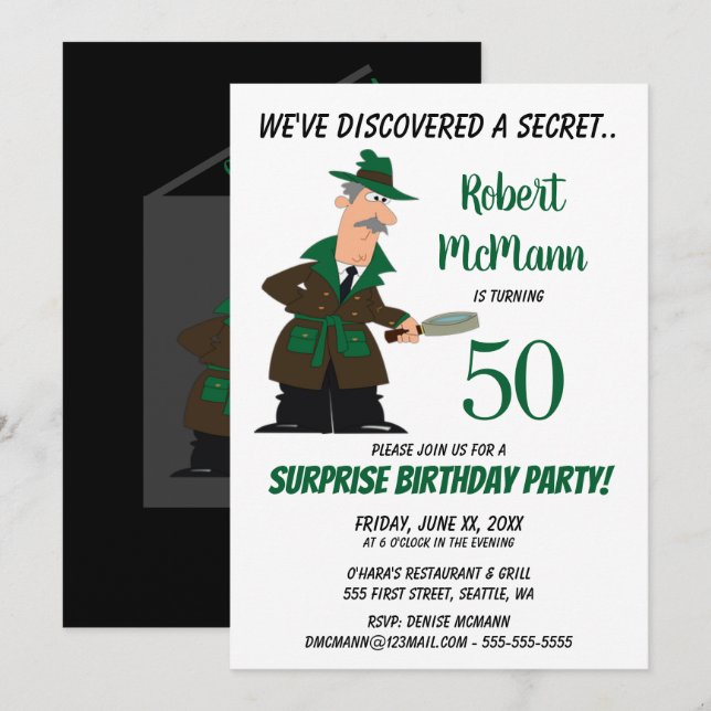 Surprise 50th Birthday Party Invitation - Secret (Front/Back)