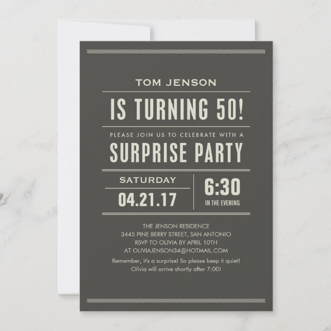 Surprise 50th Birthday Party Invitations (Front)