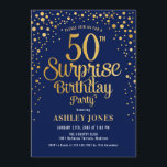 Surprise 50th Birthday Party - Navy & Gold Invitation<br><div class="desc">Surprise 50th Birthday Party Invitation.
Elegant design in navy blue and faux glitter gold. Features stylish script font and confetti. Message me if you need custom age.</div>