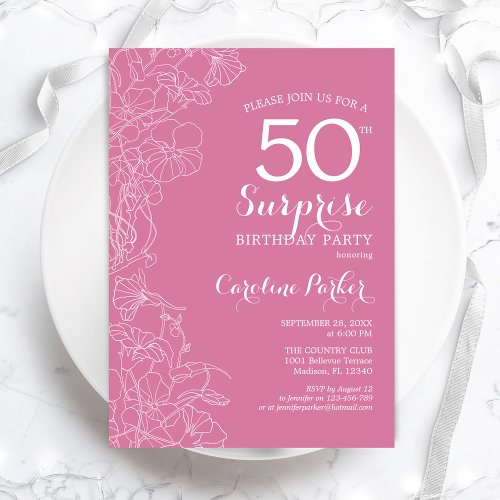 Surprise 50th Birthday Party _ Pink Floral Invitation