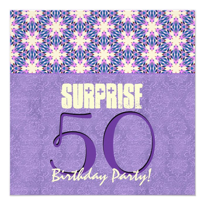 Surprise 50th Birthday Party Purple Pattern V01 Personalized Invitations