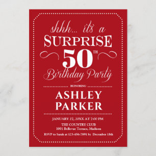 Surprise 50th Birthday Party - Red White Invitation