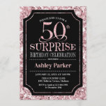 Surprise 50th Birthday Party - Rose Gold Black Invitation<br><div class="desc">Surprise 50th Birthday Celebration Invitation.
Elegant classy design in black and faux glitter rose gold pattern. Features elegant script font. Message me if you need further customization.</div>