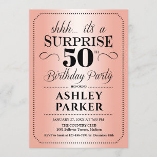 Surprise 50th Birthday Party - Rose Gold Invitation