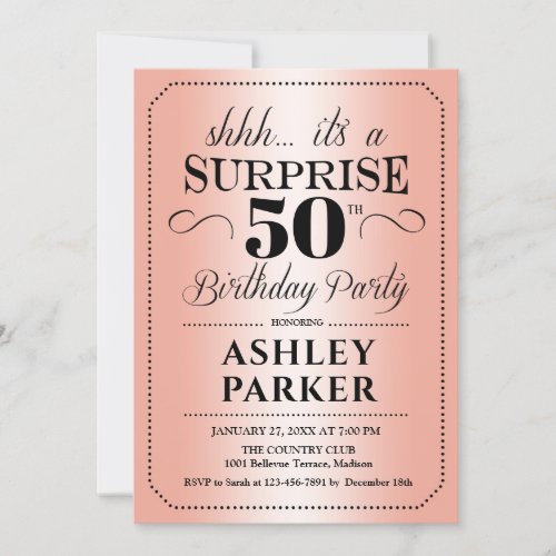 Surprise 50th Birthday Party _ Rose Gold Invitation