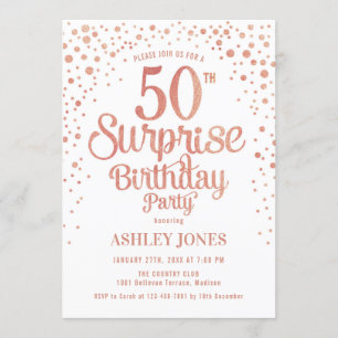 Surprise 50th Birthday Party - Rose Gold & White Invitation