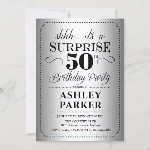 Surprise 50th Birthday Party _ Silver Invitation