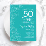 Surprise 50th Birthday Party - Turquoise Floral Invitation<br><div class="desc">Turquoise Floral Surprise 50th birthday party invitation. Minimalist modern design featuring botanical accents and typography script font. Simple feminine invite card perfect for a stylish female surprise bday celebration. Can be customized to any age.</div>