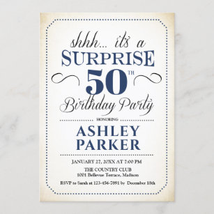 Surprise 50th Birthday Party - White Navy Invitation