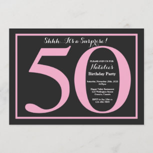 Surprise 50th Birthday Pink and Black Chalkboard Invitation