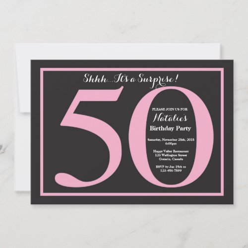 Surprise 50th Birthday Pink and Black Chalkboard Invitation