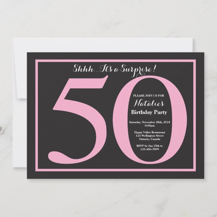 Surprise 50th Birthday Pink And Black Chalkboard Invitation